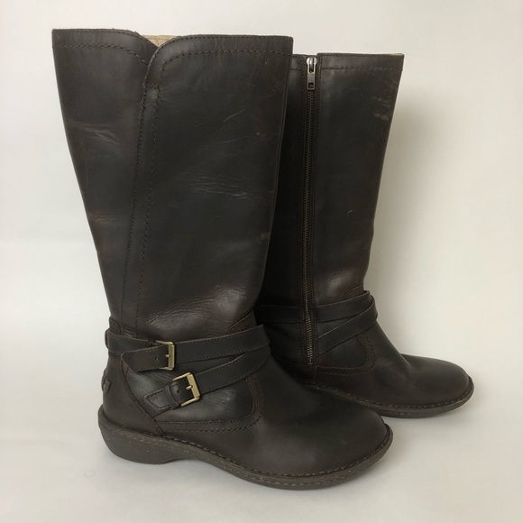 COPY - UGG ROSEN BELTED BUCKLE BROWN LEATHER BOOT with WOOL LINING size 9 - Picture 2 of 8